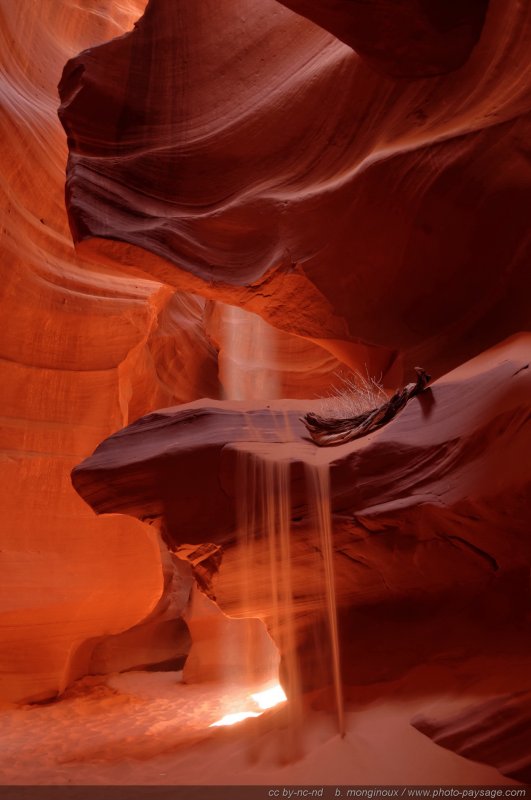 Coulée de sable et puits de lumière dans Antelope Canyon
Upper Antelope Canyon, réserve de la Nation Navajo, Arizona, USA
Mots-clés: antelope canyon arizona navajo usa cadrage_vertical
