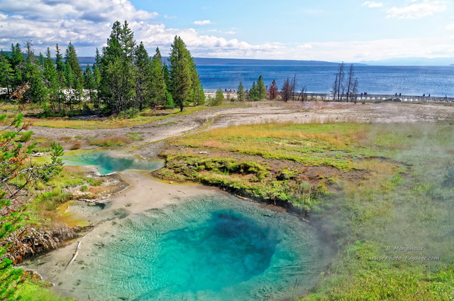 Bluebell pool,  West Thumb geyser basin
En arrière plan : le lac de Yellowstone
Parc national de Yellowstone, Wyoming, USA
Mots-clés: yellowstone wyoming usa categorielac source_thermale