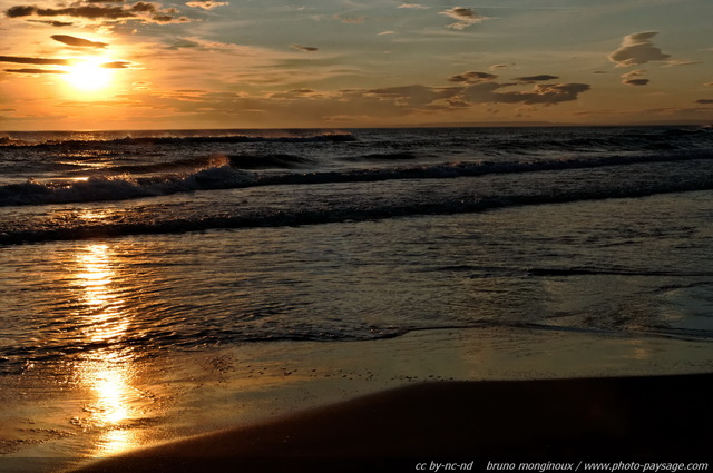 Le soleil couchant se reflète sur la Méditerranée
Massif dunaire de l'Espiguette
Le Grau du Roi / Port Camargue (Gard). 
Mots-clés: coucher_de_soleil reflets vagues nature plage mer mediterranee plage espiguette gard languedoc_roussillon languedoc-roussillon littoral nature