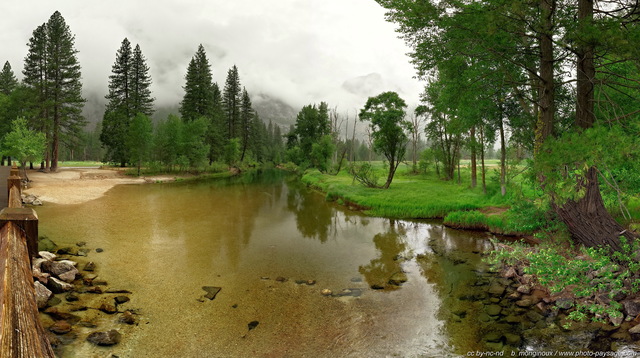 Vue panoramique de la rivière Merced
(assemblage panoramique HD) 
Parc National de Yosemite, Californie, USA
Mots-clés: Yosemite californie usa categ_ete photo_panoramique riviere les_plus_belles_images_de_nature