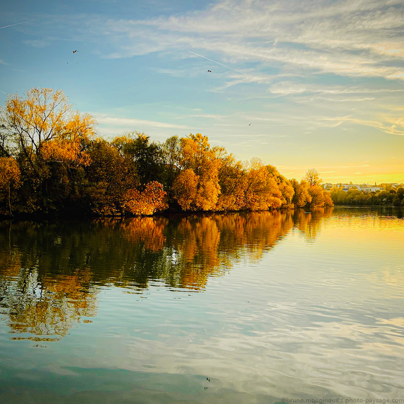 Des arbres couleur or se reflètent dans la Marne
Les bords de Marne 
Mots-clés: Reflets automne belles-photos-automne