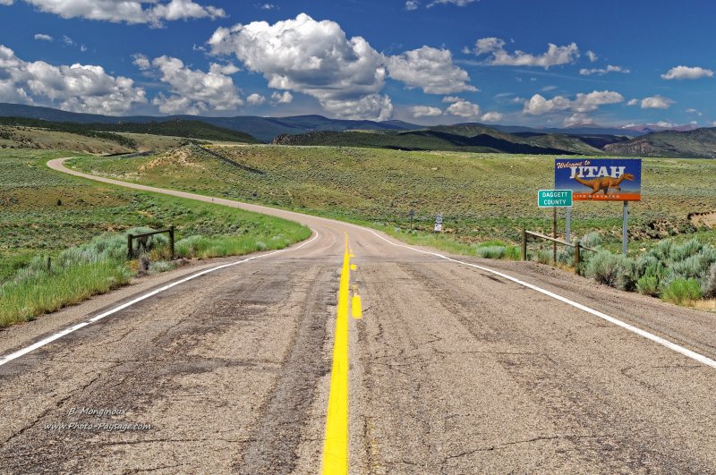 Route US 191 sud, entrée dans l'Utah
A la limite entre l'Utah et le Wyoming (USA)
Mots-clés: utah usa route categ_ete