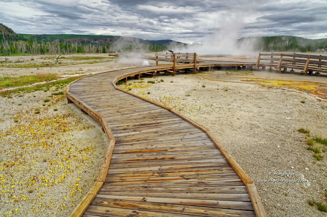 Un ponton au milieu des sources thermales de Black Sand basin
Black Sand Basin, parc national de Yellowstone, Wyoming, USA
Mots-clés: yellowstone wyoming usa source_thermale sentier passerelle