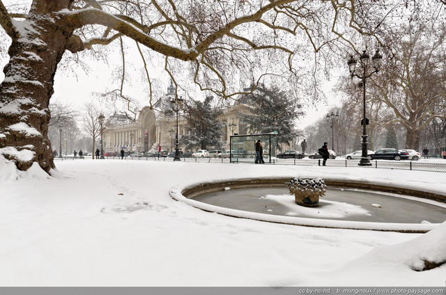 Une fontaine gelée dans un jardin, face au Petit Palais
[Paris sous la neige]
Mots-clés: neige paris fontaine hiver platane